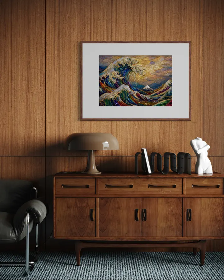 Jeweled Great Wave – Hokusai Inspired Stained Glass Art