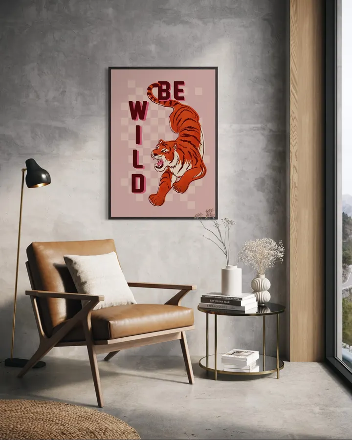 Be Wild – Retro Tiger Checkerboard Art Print - ShowMeMars