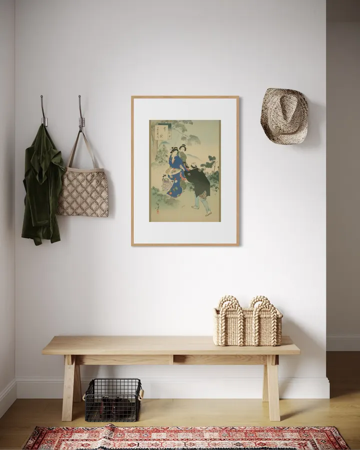 Japanese Wall Art Print - Mushroom Gathering - Woman of the Shotoku Period