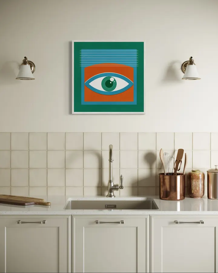 Mid Century Eye – Teal & Green Geometric Abstract Print - ShowMeMars