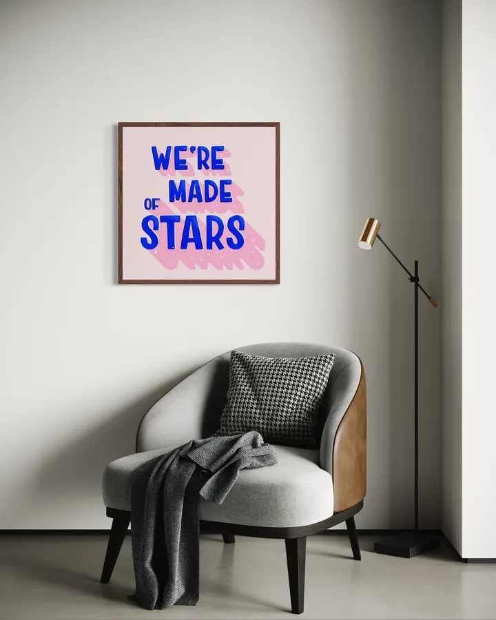 We're Made of Stars – Pink & Blue Sparkle Typography Print - ShowMeMars