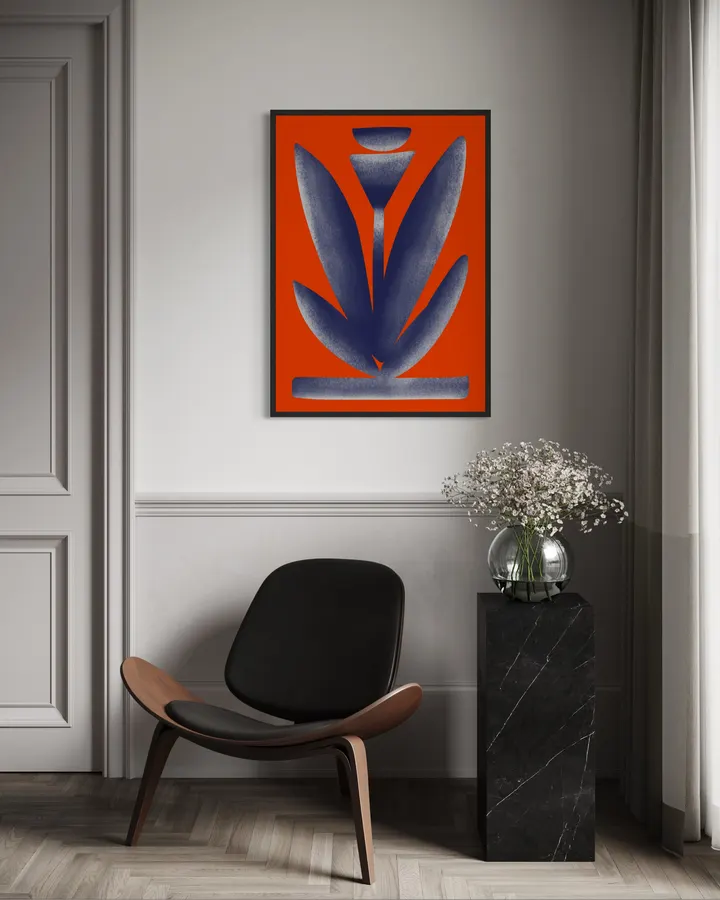 Abstract Blue Plant Illustration with Geometric Organic Shapes and Textured Colors - Pablo Ferreira