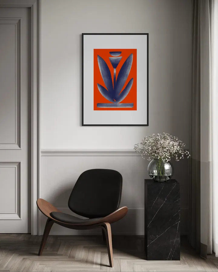 Abstract Blue Plant Illustration with Geometric Organic Shapes and Textured Colors - Pablo Ferreira