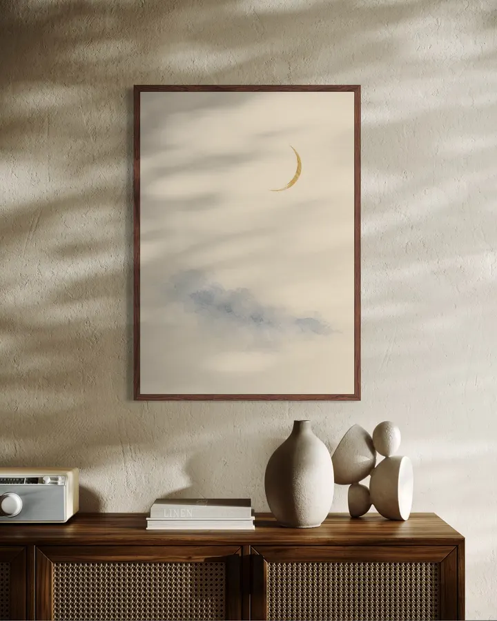 三日月のしじま — 淡金と墨の夜空 - 墨一筆