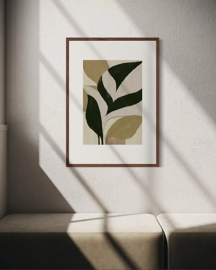 Minimalist Foliage Abstraction in Olive & Sand