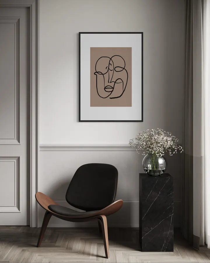 Modernist Line Art Portrait in Black & Neutral