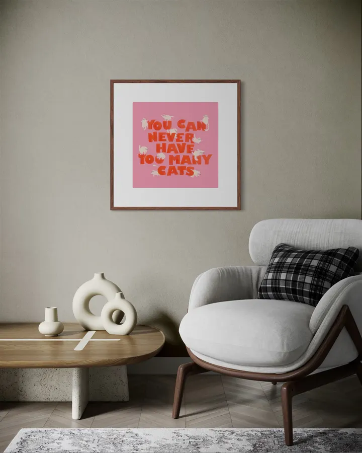 You Can Never Have Too Many Cats – Pink Cat Typography Print - ShowMeMars